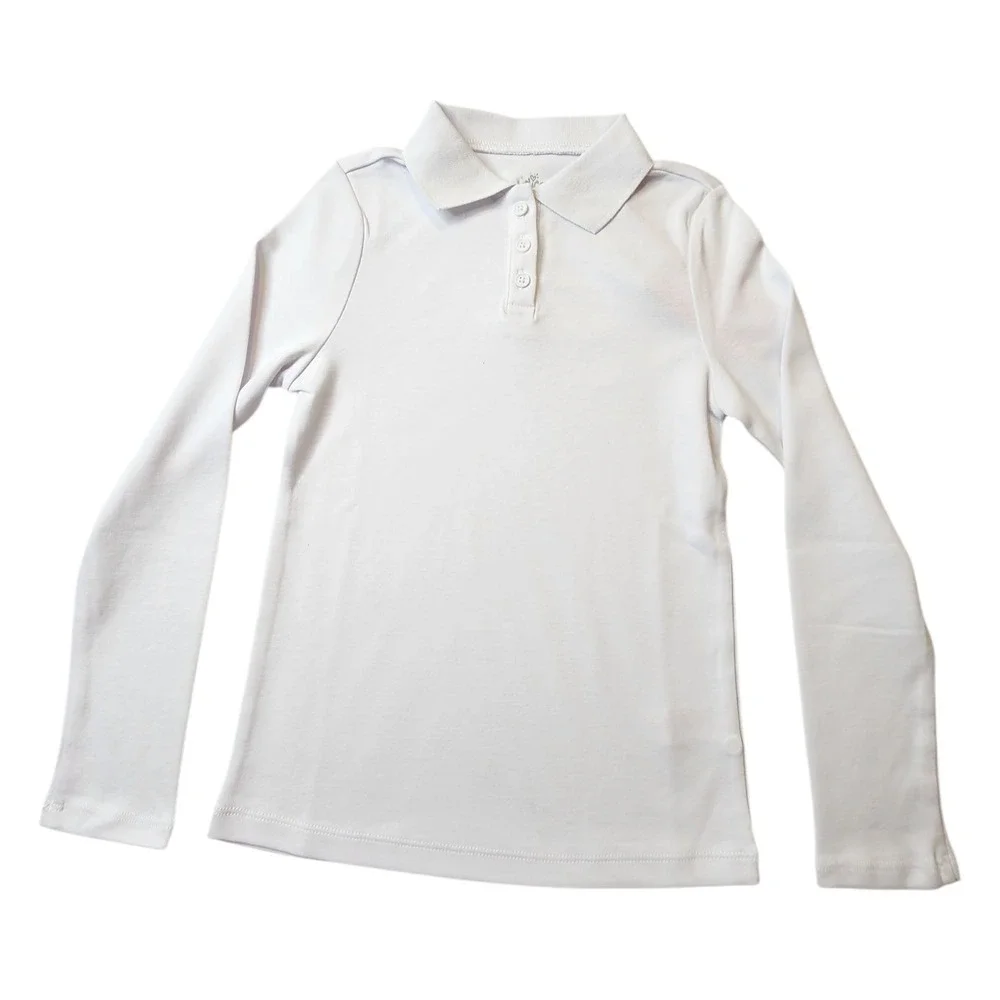 Justice‎ Girls White Long Sleeve Polo Shirt Uniform Size XS